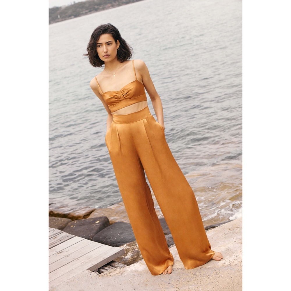 Free People Orange Wide-Leg Trousers Size 4